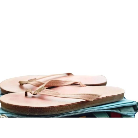 Rainbow Leather Thong Pink Flip Flops Size 5 1/2 EUC - Picture 5 of 8